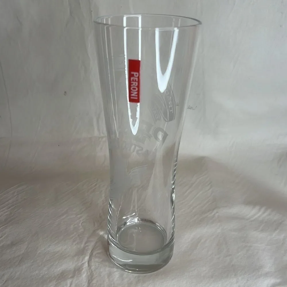 Peroni Beer Drinking Glass Clear Etched 8 1/4 Inches Tall 3 Inches Diame…